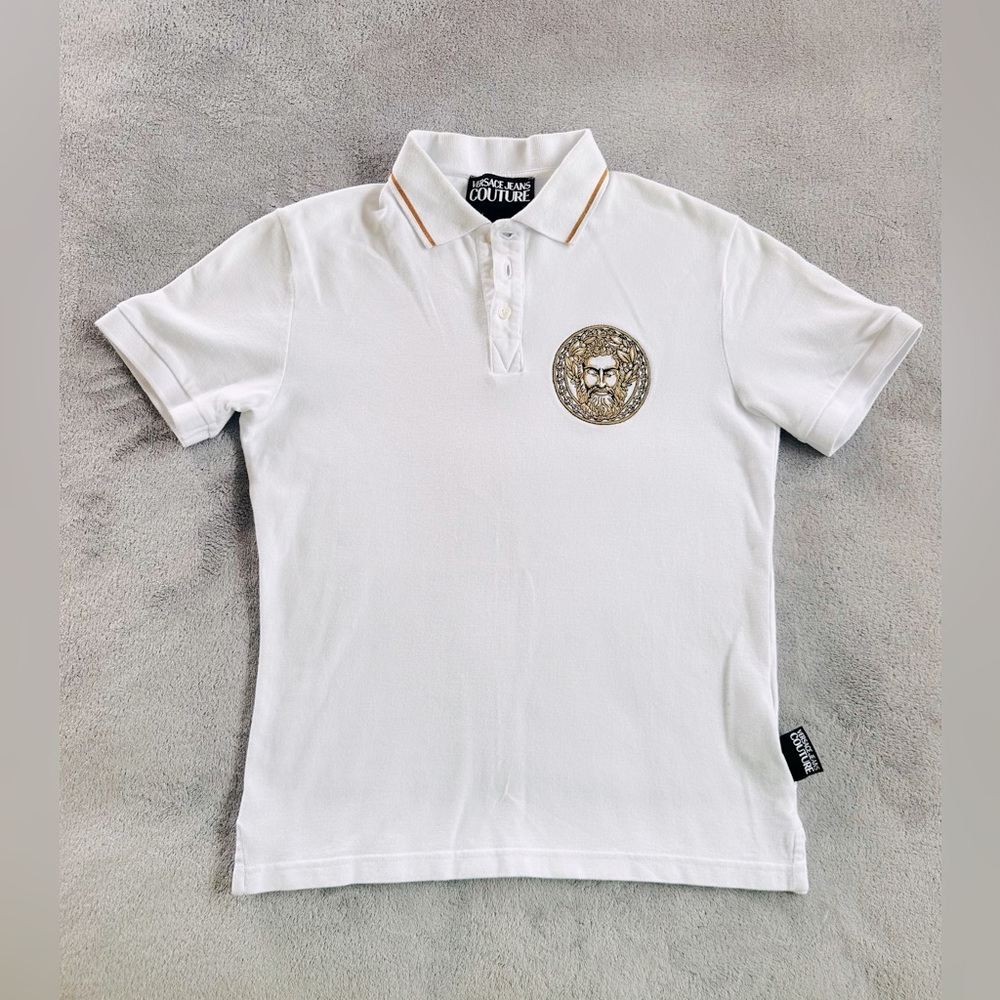 Versace Jeans Couture White Logo Polo Shirt Size S
